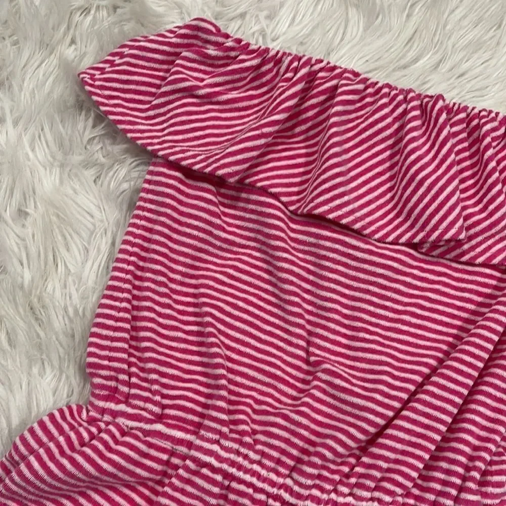 Ralph Lauren Girls Pink And White Strapless Ruffle Romper Sz M